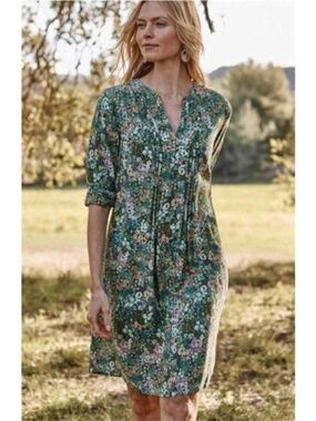 J. Jill Olive Oil Floral Pintuck Rayon Dress XL Petite XLP EUC